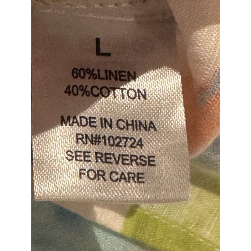 Hester & Orchard Top Linen Blend Floral Peasant Size L Beachy Watercolor Coastal - Picture 3 of 5